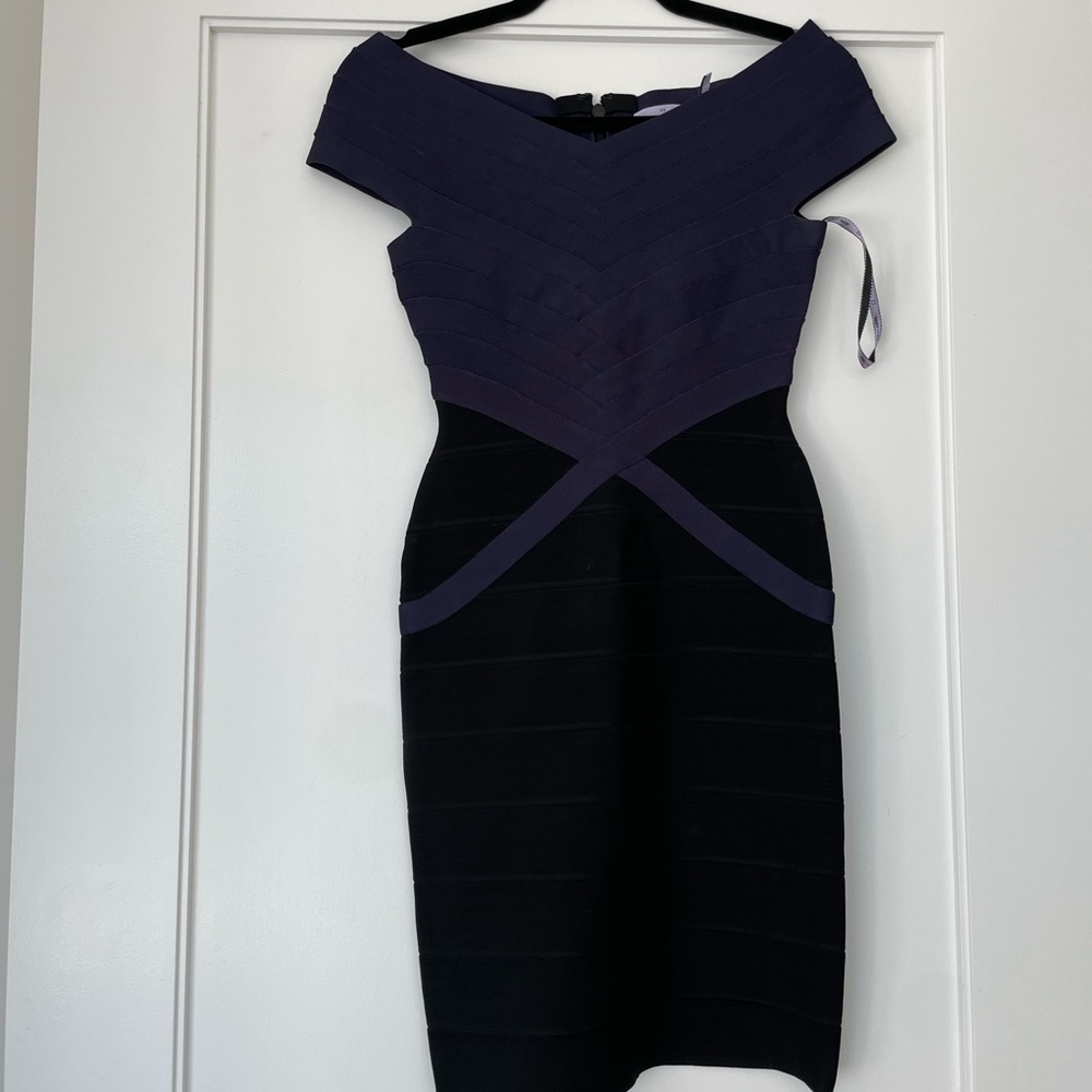 Herve Leger Purple and Black Midi Dress